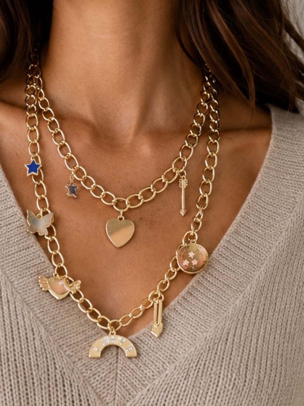 Charm Necklace gold tone with multiple charms